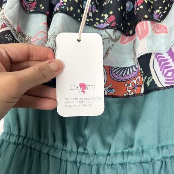 NWT Latiste By Amy Free Spirit Flowy Deep Sage Tiered Midi Dress Size S - Picture 11 of 14